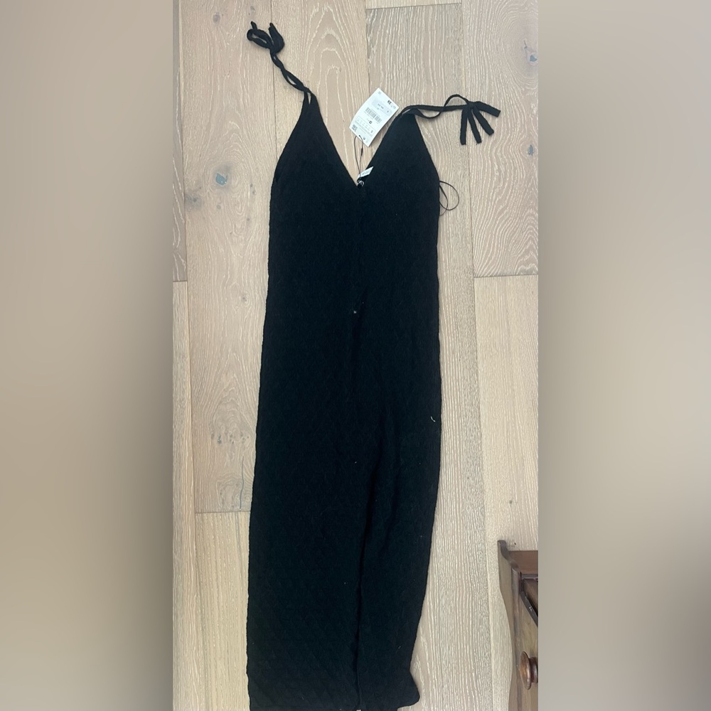 Zara black knit maxi dress with plunge neckline